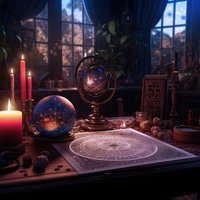 魔法と予知 - 夜の部屋で行う呪術と占いの儀式の写真