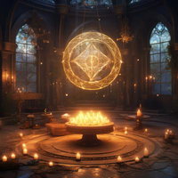 キャンドルと魔法陣の祈りの間 - 神秘的な儀式空間の光の陣の写真