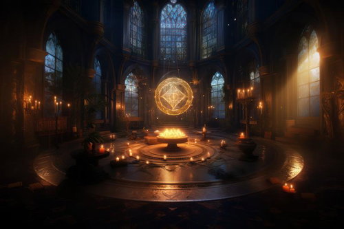 呪術的な儀式がはじまる礼拝堂の儀式空間と魔法祭壇