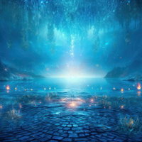 灯火が照らす神聖なセーブポイント〜異世界の湖畔の写真