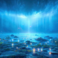 灯火と黄泉の世界が交わる神聖な泉の光景～異世界との境界を光と影で表現の写真