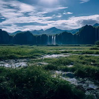 楽園の影、無人島の秘密と熱帯雨林の滝、ジャングルの湿地帯の写真