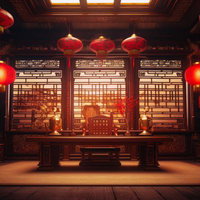 赤い提灯が灯る中華風デザインの暖かさと彩りの写真