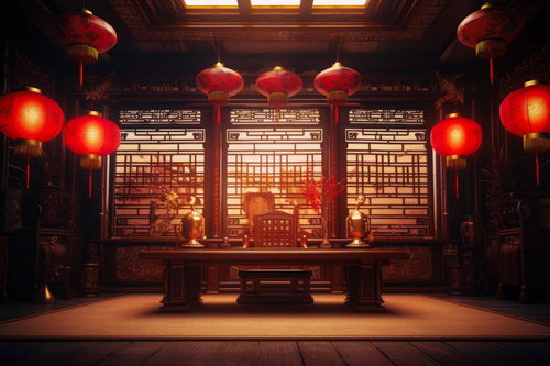 赤い提灯が灯る中華風デザインの暖かさと彩り