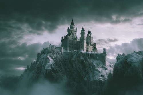 氷に包まれた崖に輝く王国 ファンタジーの冬の宮殿