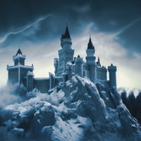 雪化粧した凍てつくスノーキャッスル、銀世界に聳える氷の城の写真