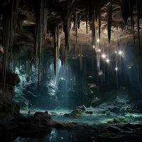 鍾乳洞の奥深くに秘められた水源を照らす光の物語の写真