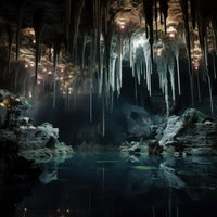 鍾乳洞の神秘 つらら状の鍾乳石と地下泉が織りなす洞窟の写真