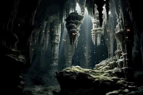 氷柱が垂れ下がる洞窟と鍾乳洞のアドベンチャー