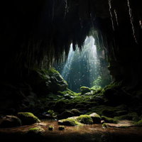AIで生成した洞窟の鍾乳洞と地下水が織りなす地質学の写真