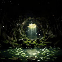 光差す泉の鍾乳洞 地下水に誕生する植物の息吹の写真