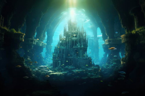 海底で目を覚ます古代神話アトランティスの神殿