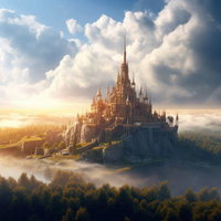 雲海に浮かぶ古代城塞風の古城 - ファンタジー背景の写真