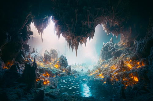 地下湖の奥深くに隠された鍾乳洞の世界と透き通った青緑色の湖面