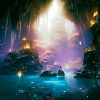 地底の輝き、神秘的な洞窟奥地の青白い地下湖と鍾乳洞の写真