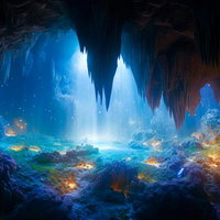 光が差し込む鍾乳洞の地下水源と神秘的な地下湖の写真