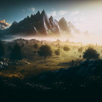 朝焼けの中で 夜明けと大自然の交響曲の写真