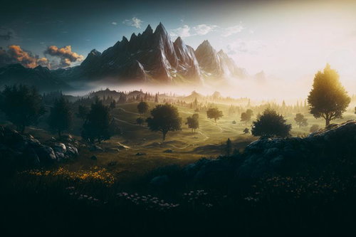 朝焼けの中で 夜明けと大自然の交響曲