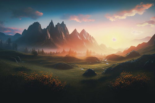 日没の瞬間 山々を照らす夕暮れの光景 自然風景背景