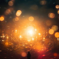 クリスタルの光源から放たれる光の爆発とレンズフレアの輝きの写真