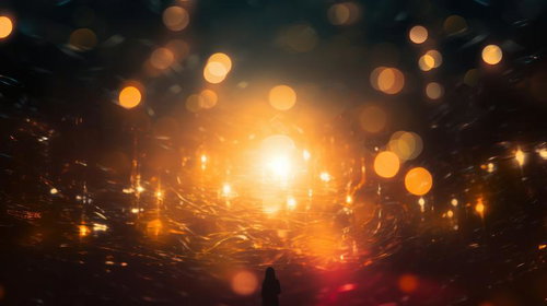 クリスタルの光源から放たれる光の爆発とレンズフレアの輝き