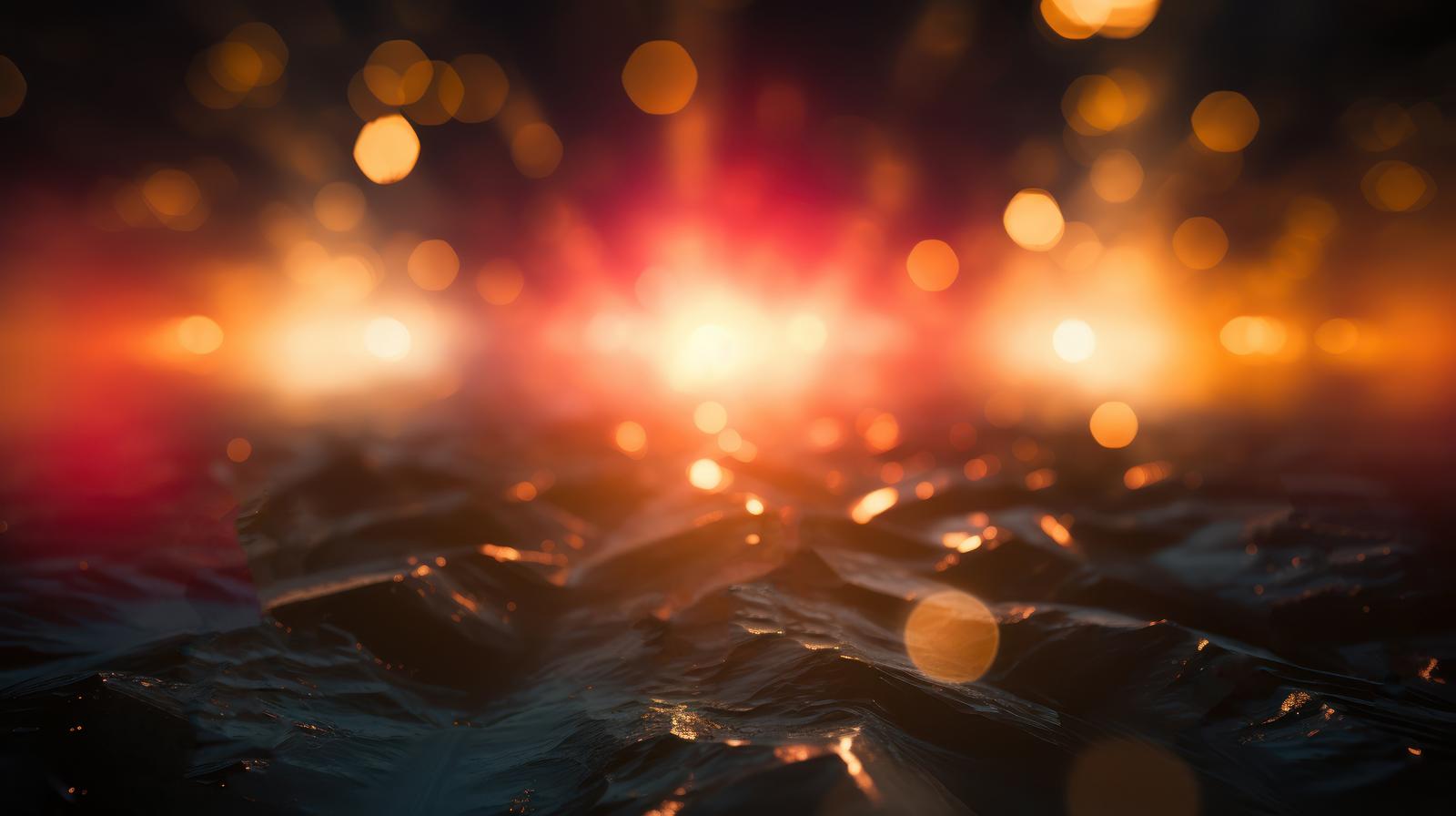 オレンジ色の光が爆発する3つの明かりと水のような質感の画像