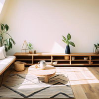 陽の差す天窓のワンルーム - 白を基調とした明るいインテリア空間の写真