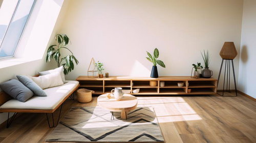 陽の差す天窓のワンルーム - 白を基調とした明るいインテリア空間