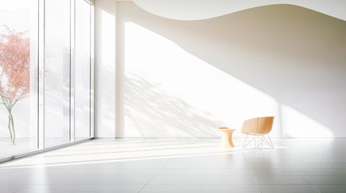 新築住宅のリビングに差し込む自然光の室内デザイン