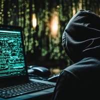 デジタル世界の闇に潜むハッカーの脅威とサイバー攻撃の写真