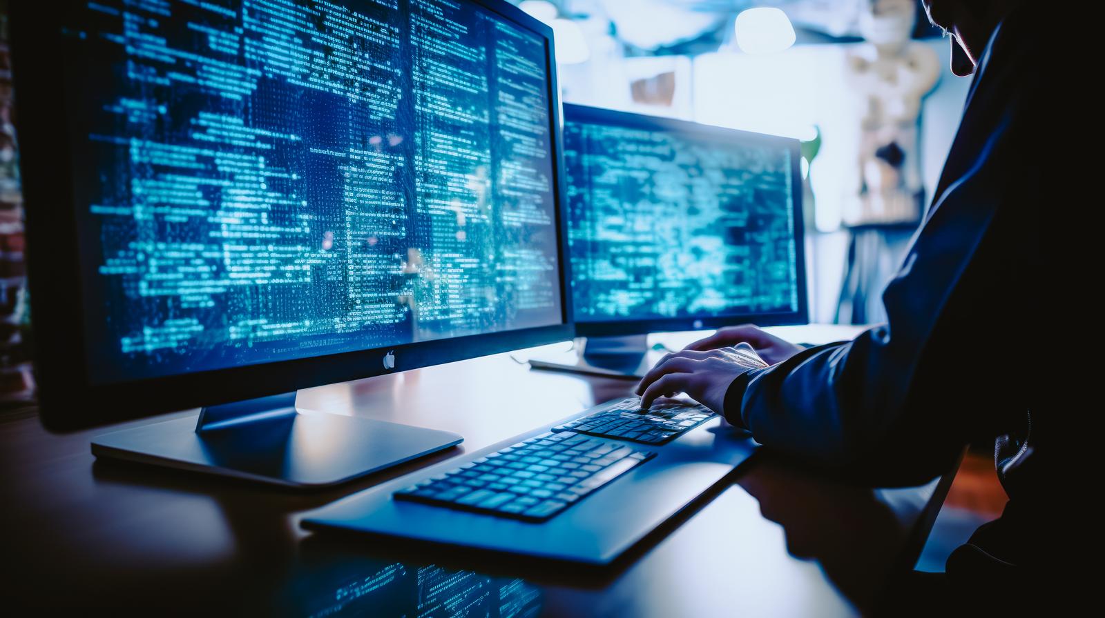 複数モニターのコード画面を操作するホワイトハッカーのプログラミング環境