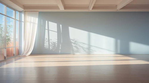 自然光が差し込む新築住宅のリビング空間のモデルルーム