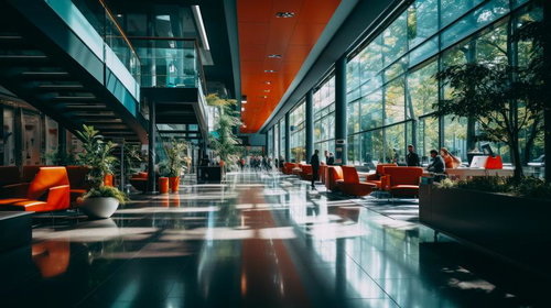 大型ショッピングモール内のロビー空間とラウンジの商業施設インテリア