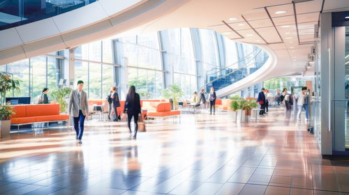 モダンオフィスビルの開放的なラウンジ空間