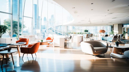自然光が差し込む高層階のコワーキングスペース