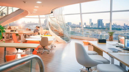 高層ビルの眺望を望むモダンオフィスの日常 ガラスとビジネスの調和