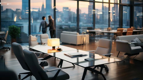 高層ビルを望む都市風のビジネスオフィス風景