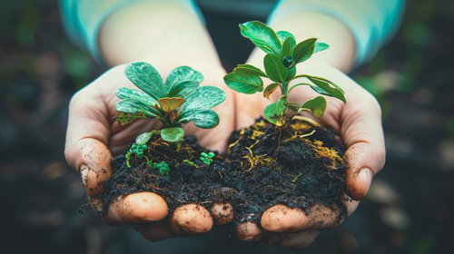 手のひらで育てる環境問題への取り組み：土から芽吹く苗