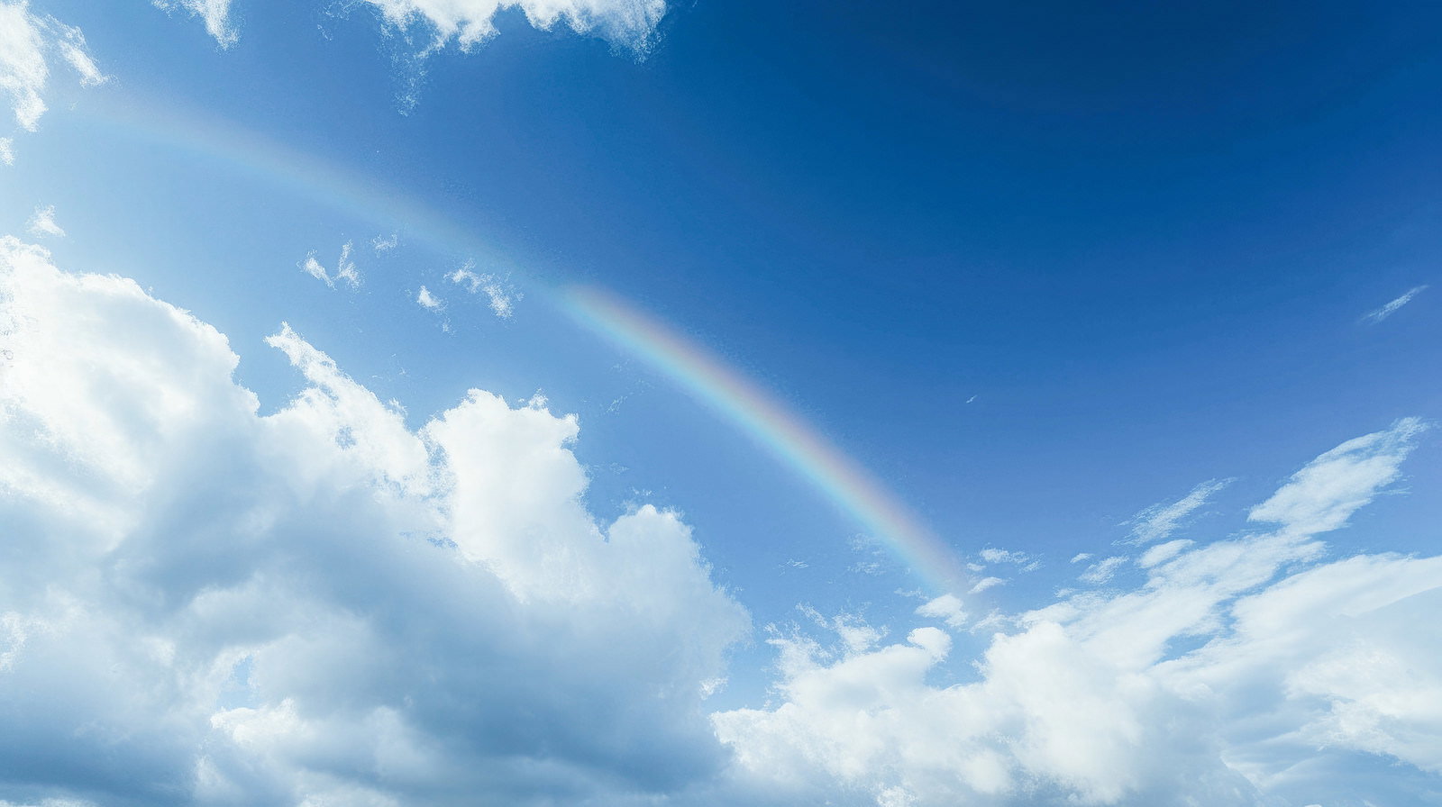 青空に薄く虹がかかる昼間の空
