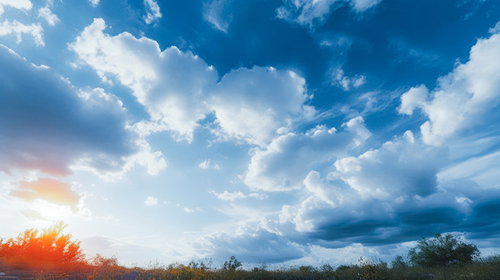 陽が昇りくり返す青空と雲、朝焼けから夕焼けへ移ろう空の風景