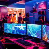 モニターがずらりと並んだeスポーツ施設のゲーミングスペースの写真