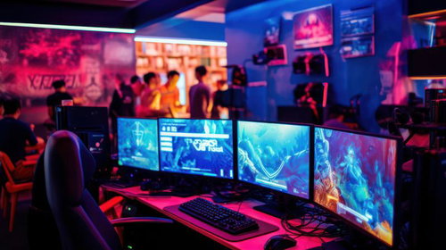 モニターがずらりと並んだeスポーツ施設のゲーミングスペース