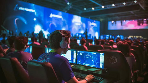 大型スクリーン設置のeスポーツトーナメント会場