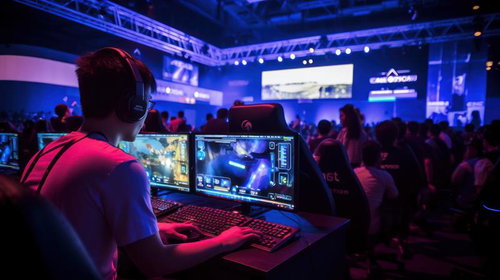 eスポーツ施設で行われるゲーミングモニターが並ぶ予選大会