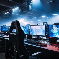 PCモニターがずらりと並んだeスポーツ特訓施設の青照空間の写真