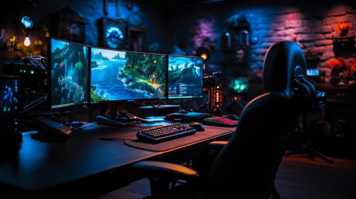 PVPゲーム用の複数モニター配置デスクPC