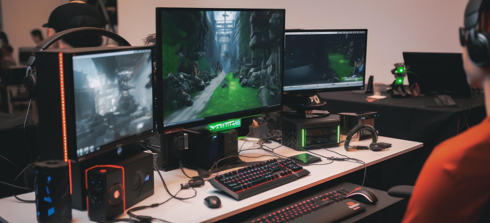 マルチモニター環境でゲームをプレイするゲーマーの様子