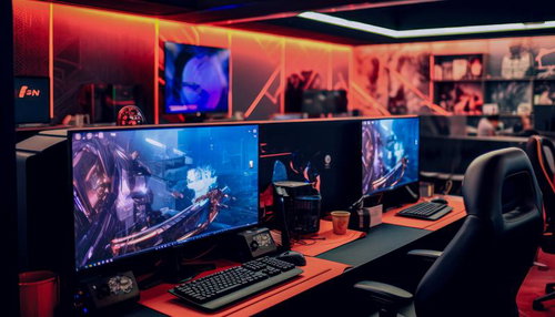 eスポーツ施設で並んだ複数のゲーミングPC環境