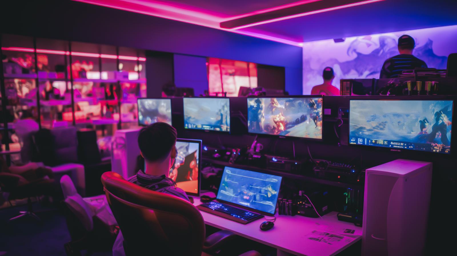 eスポーツ大会でモニターを見ながら大会進行を管理するスタッフ