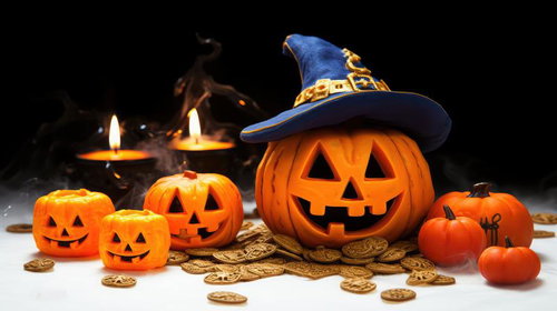 魔法の帽子をかぶるジャック・オー・ランタンの微笑